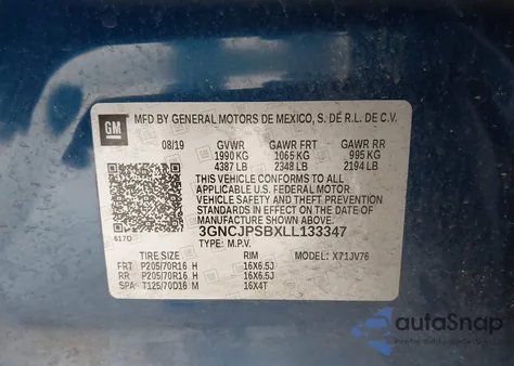 2020 Chevrolet Trax Awd Lt from USA, damaged, VIN 3GNCJPSBXLL133347